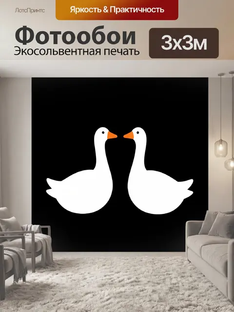 Фотообои Два белых лебедя на чёрном фоне