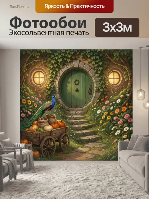 Фотообои Сказочный домик в цветущем саду