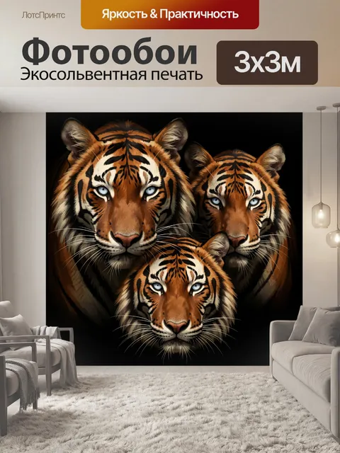 Фотообои Три тигра на черном фоне
