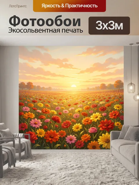 Фотообои Цветущее поле на закате