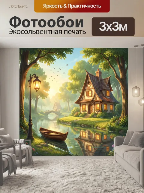 Фотообои Сказочный домик у реки