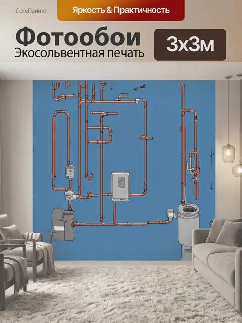 Фотообои техническая иллюстрация системы отопления в стиле technical drawing
