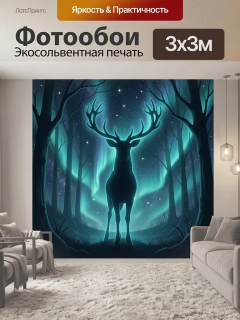 Фотообои Светящийся олень в ночном лесу