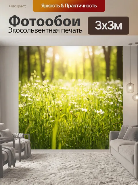 Фотообои летняя поляна с солнечными лучами и цветущими луговыми травами
