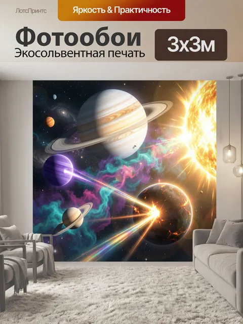 Фотообои Космическая битва планет и солнца