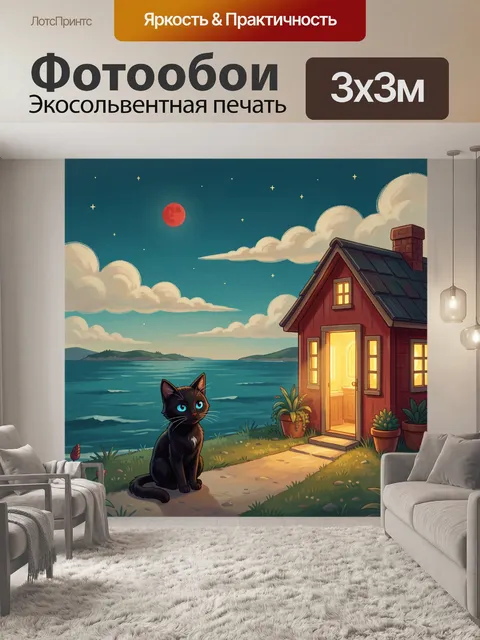 Фотообои Черный кот у домика