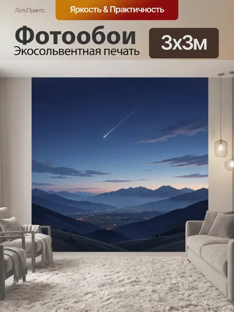 Фотообои Ночной горный пейзаж с метеором