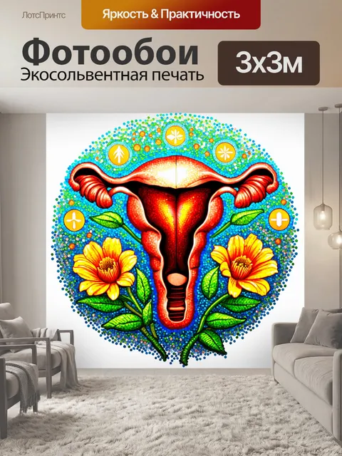 Фотообои изображение в технике точечной живописи, представляющее цветок, который одновременно является маткой