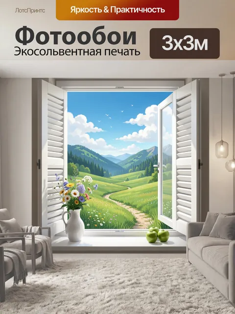 Фотообои Окно с видом на горную долину