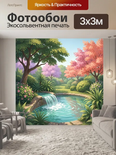 Фотообои Садовый пруд с водопадом