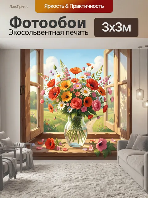 Фотообои Цветочный букет у открытого окна
