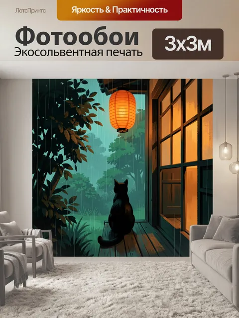 Фотообои Кот на веранде в дождь