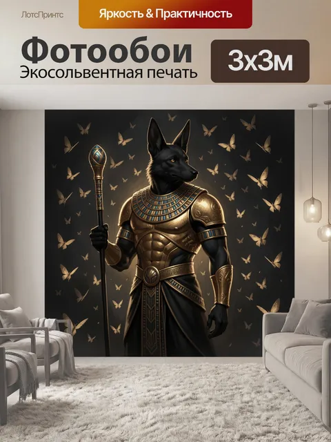 Фотообои Анубис с жезлом и бабочками