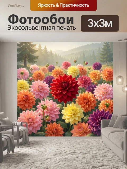 Фотообои Яркие георгины в лесу