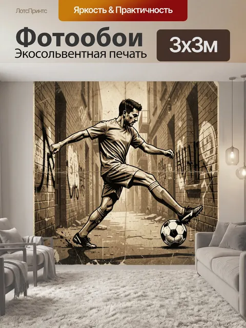 Фотообои Футболист в городском переулке