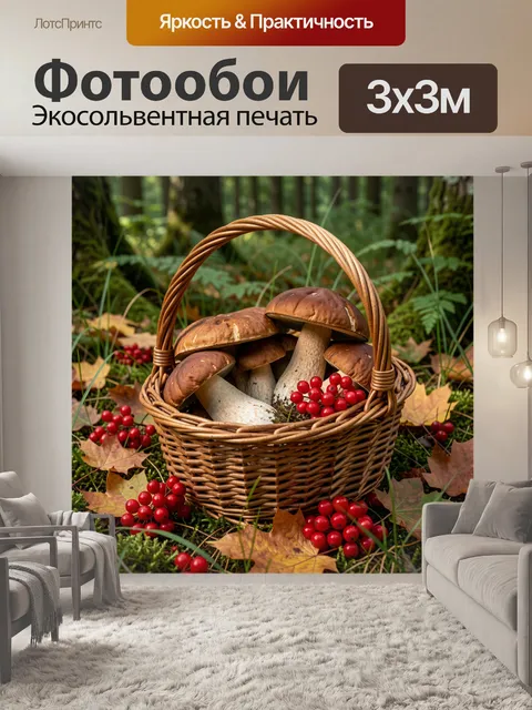 Фотообои Лесная корзина с грибами и ягодами