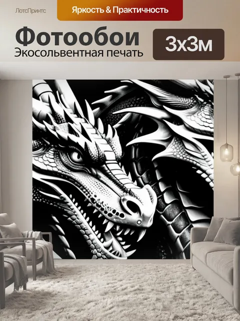 Фотообои с драконами чернобелый