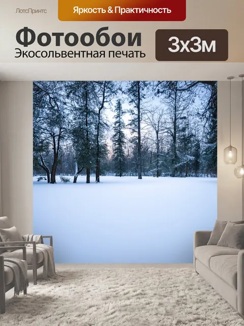 Фотообои зимний пейзаж с заснеженной поляной