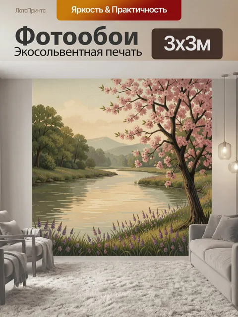 Фотообои Цветущая река у весеннего леса