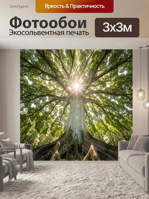 Фотообои Дерево с солнечными лучами