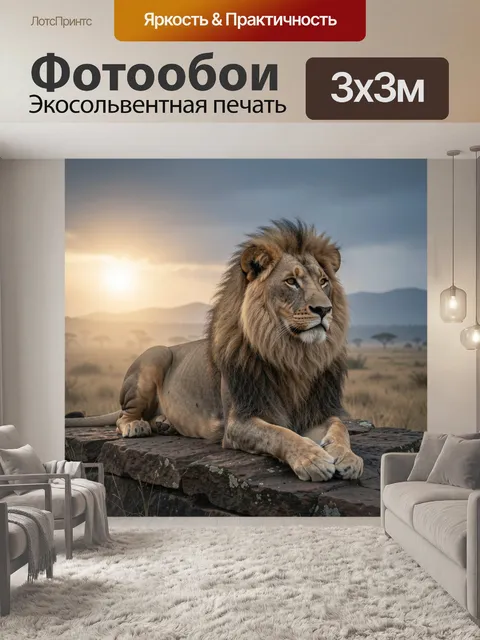 Фотообои Лев на скале в саванне