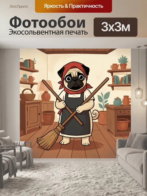 Фотообои Мопс-повар с метлой