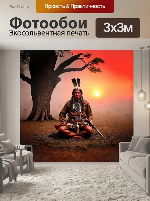 Фотообои винтажная открытка с изображением коренного американского индейца
