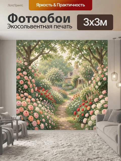 Фотообои Цветущий садовый домик среди роз