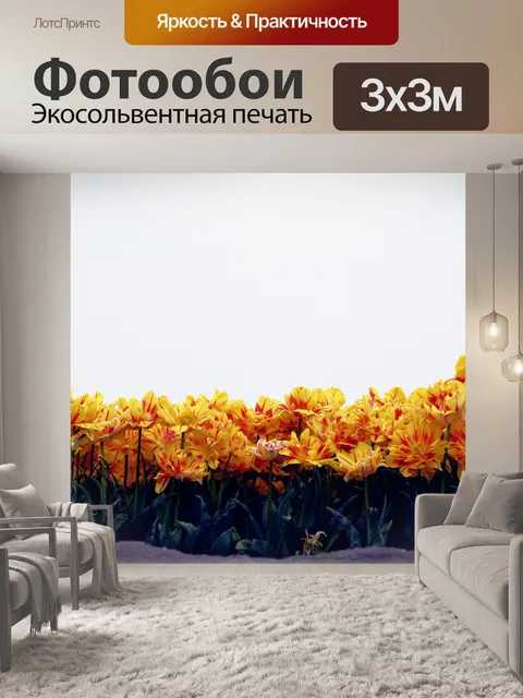 Фотообои Желтый красных тюльпанов