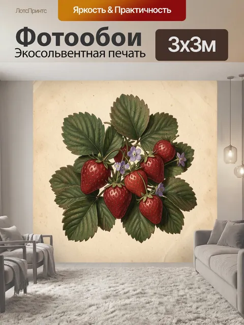 Фотообои Клубника с зелеными листьями