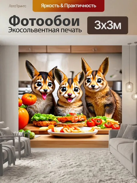 Фотообои с забавными животными, готовящими еду