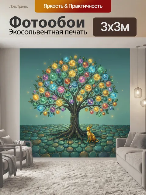 Фотообои Волшебное дерево с разноцветными шарами
