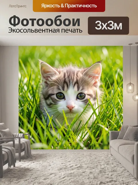 Фотообои Котенок в зеленой траве