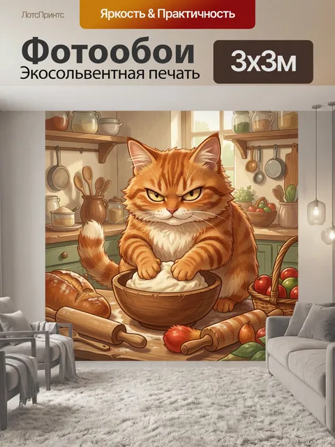 Фотообои Рыжий кот у кухонного стола