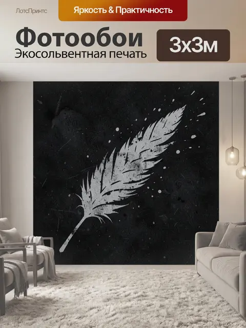 Фотообои Белое перо с брызгами на черном