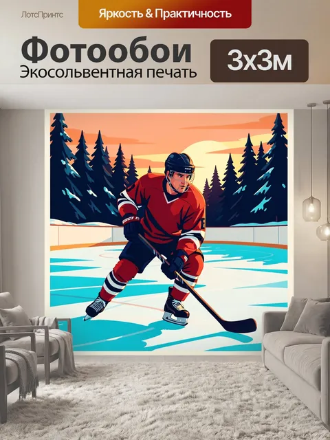 Фотообои Хоккеист на льду зимой