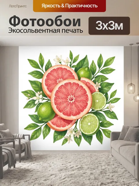 Фотообои Цитрусовая композиция с листьями