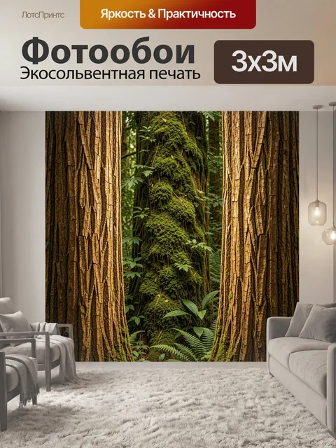 Фотообои Лесные стволы с мхом