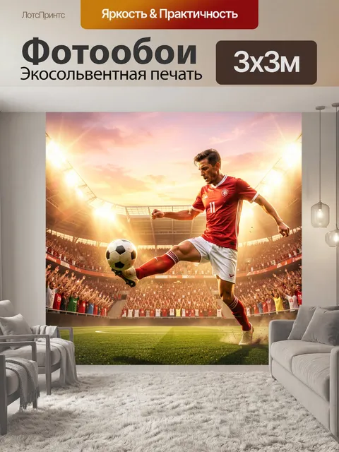 Фотообои Футболист на стадионе с мячом