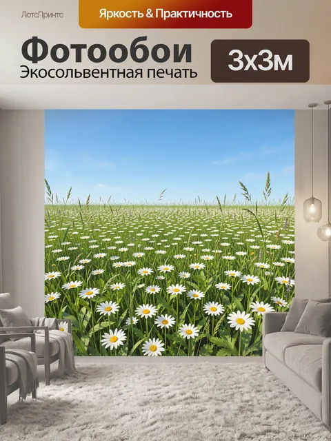 Фотообои Ромашковый луг под голубым небом