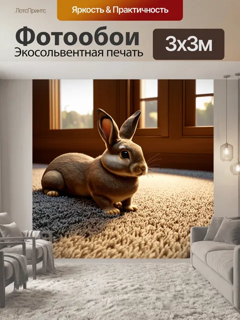 Фотообои кролик и волк прячутся в ковре, наблюдая за утренним солнцем в окнах