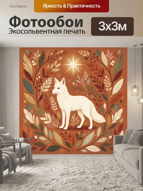 Фотообои Белая лиса среди листвы