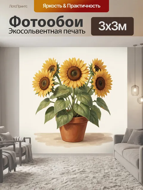 Фотообои Подсолнухи в глиняном горшке