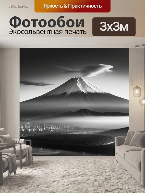 Фотообои пейзаж с фудзиямой чернобелый