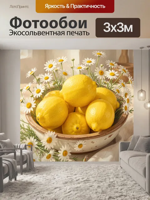 Фотообои Лимоны и ромашки в миске