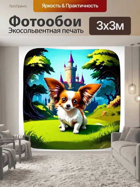 Фотообои забавный папильон на фоне старинного замка, окружённого загадочным лесом, где каждое дерево кажется живым