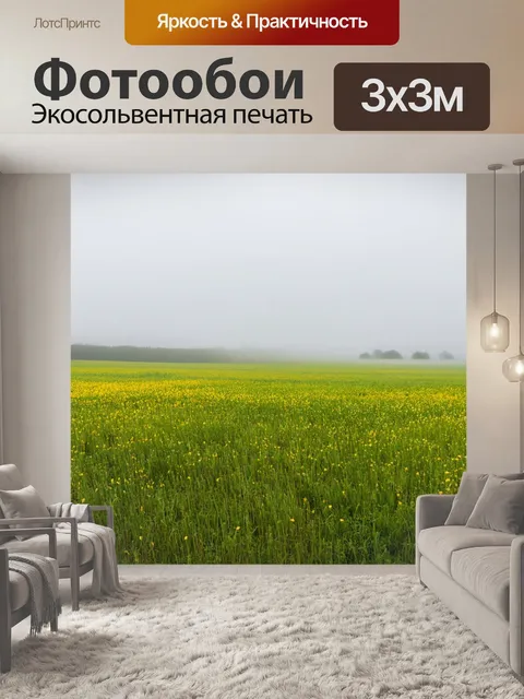 Фотообои туман в стиле плоский, поздняя весна на полях с туманом, свежесть и возрождение