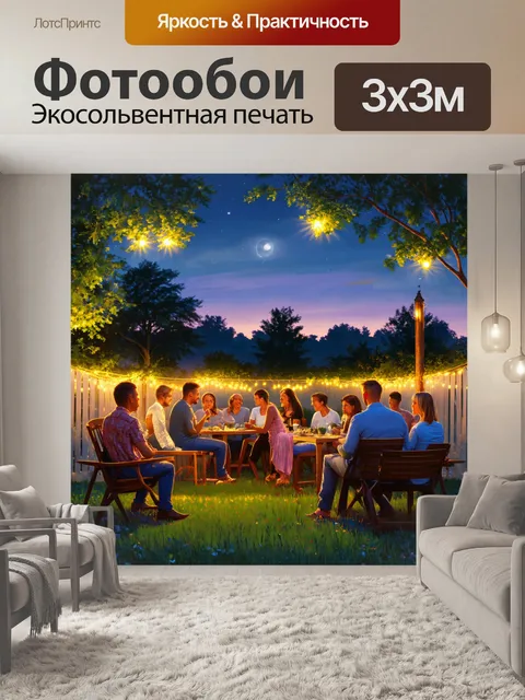 Фотообои летние вечерние огни, которые излучают тепло и создают атмосферу дружеской вечеринки на открытом воздухе