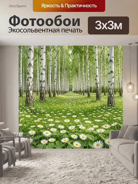 Фотообои Берёзовая роща и ромашки