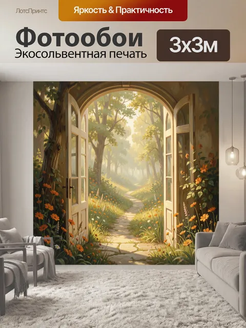 Фотообои Открытое окно в цветущий сад